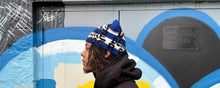 Load image into Gallery viewer, OG BILLY MOHAIR BEANIE (BLUE/WHITE)                                     (BLACK LETTERS)
